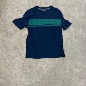 Navy Blue T-Shirt with Teal Stripes